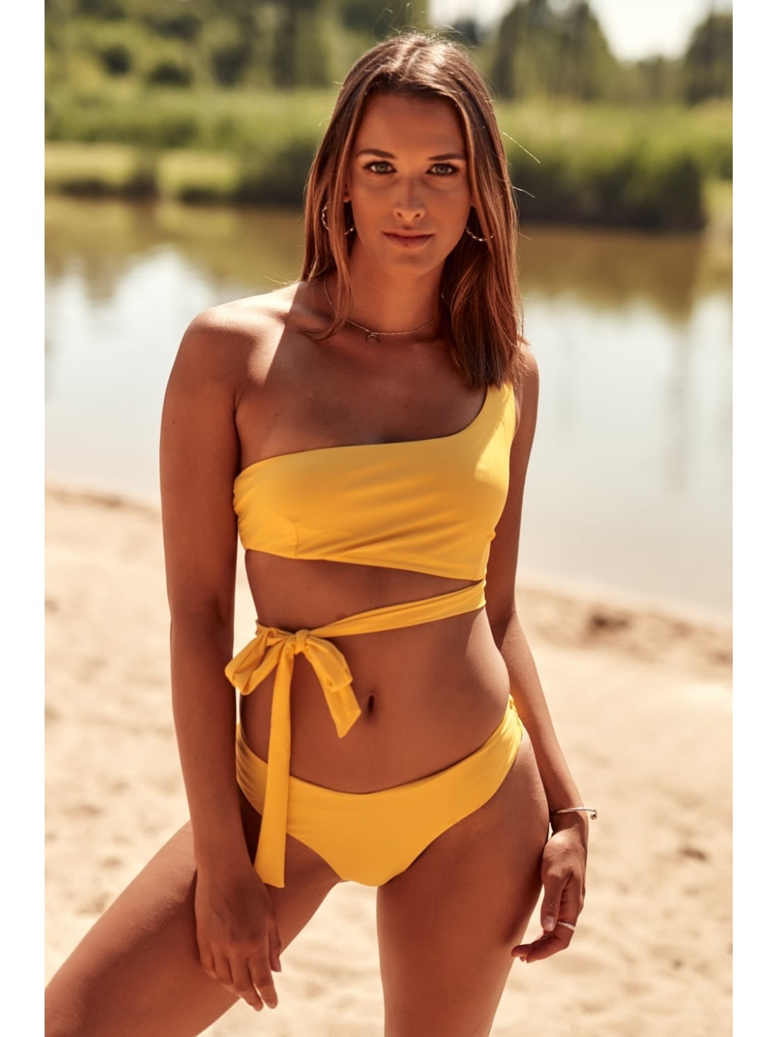 Costum de baie galben asimetric din doua piese K17 - Magazin online - Boutique